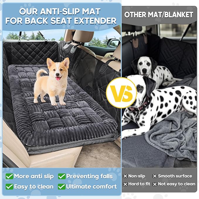 Dog Car Bed Mat, Non-Slip Backseat Extender Pet Blanket, Plaid Dog Bed for SUVs, Sedans & Trucks, Chew-Resistant Travel Pad for Dogs, Easy Clean & Scratch-Proof & Comfort (50"×24.6") Gray
