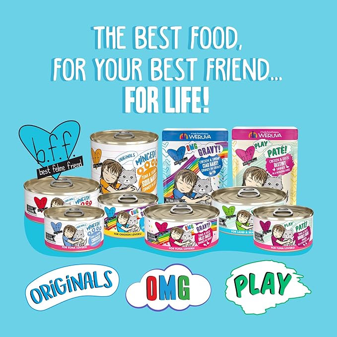 Weruva B.F.F. Play - Best Feline Friend Paté Lovers, Aw Yeah!, Chicken & Tuna Til' Then with Chicken & Tuna, 5.5oz Can (Pack of 8)