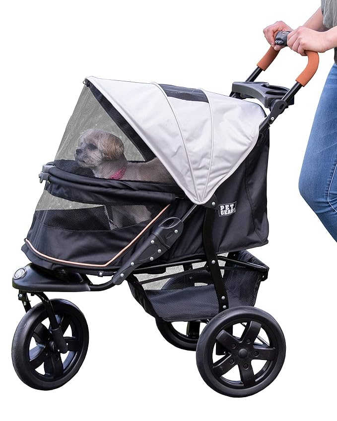 Pet Gear No-Zip AT3 Pet Stroller for Cats/Dogs, Zipperless Entry, Easy One-Hand Fold, Jogging Tires, Removable Liner, Cup Holder + Storage Basket, 1 Model, 2 Colors Summit Grey 2023