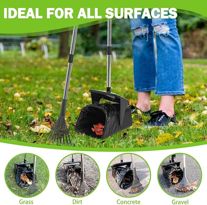 SCENEREAL Dog Pooper Scooper for Yard, Dog Poop Trash Can Outside Swivel Bin Rake Kit for Large Medium Small Dogs with 40 Waste Bags, Extra Long 45" Metal Handle, Portable Heavy Duty Outdoor Scooper