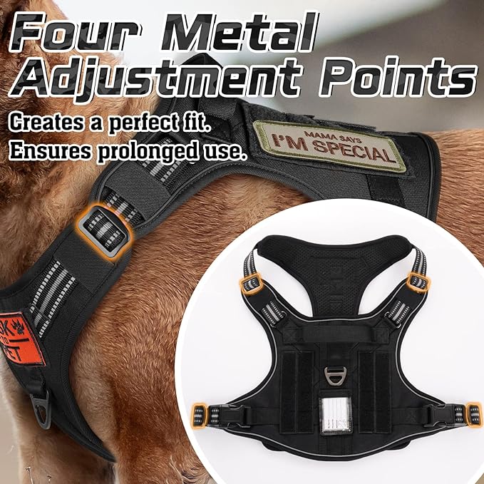 rabbitgoo Tactical Dog Harness for Small Dogs, No Pull Military Service Vest with Handle & Molle, Easy Control for Training Walking, Adjustable Reflective Straps, Black, S