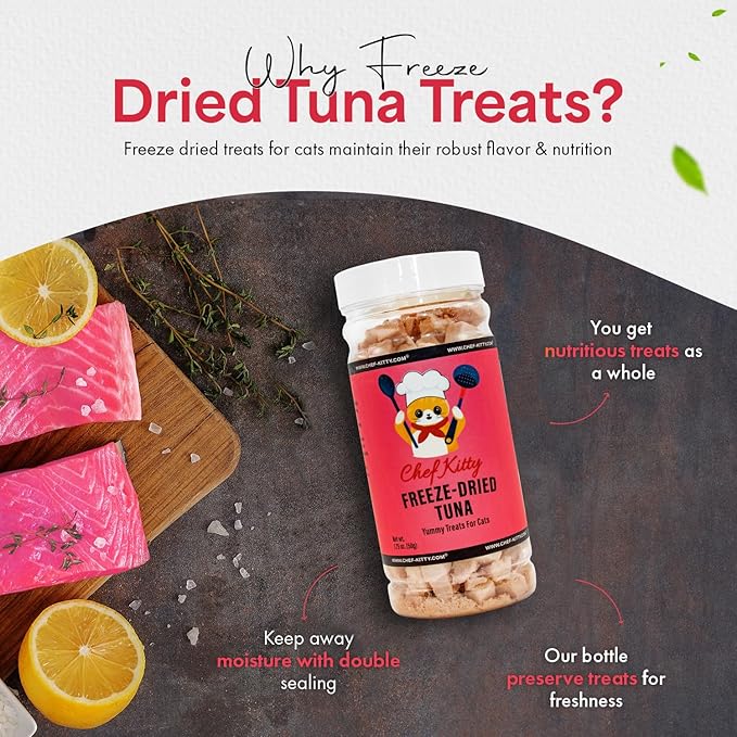 Freeze-Dried Tuna Treats for Cats & Dogs – 100% Wild Caught, Single Ingredient, High-Protein, Healthy Snack – No Additives or Preservatives – 1.7oz - Inspected & Tested in USA