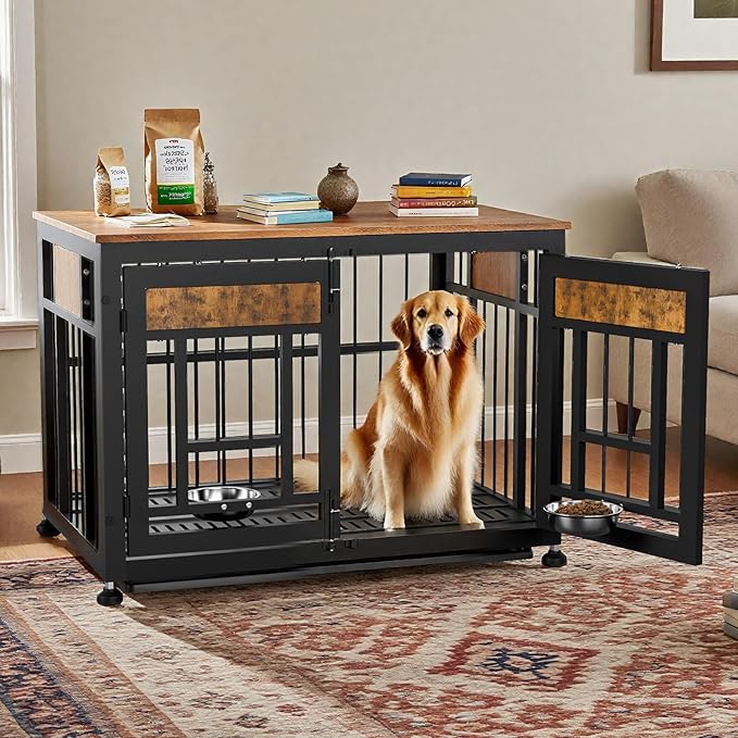 Heavy Duty Dog Crate Furniture for Large Dogs, Decorative Pet House End Table, 42inch Large Wooden Cage Kennel Furniture Indoor for Medium Dog