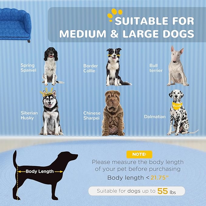 PawHut Velvet Large Dog Couch with Foam Cushion, Soft and Cute Bed with Pearl Design, Sofa for Big and Medium Dogs, Dark Blue