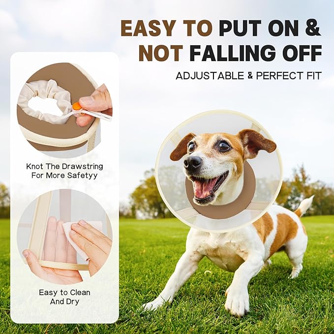 Soft Dog Cone Collar to Stop Licking-Adjustable Comfortable Mesh Recovery Cone After Surgery for Small or Miniature Dogs, Alternative to Plastic Elizabethan Collars for Neuter Incision Care (Brown,M)