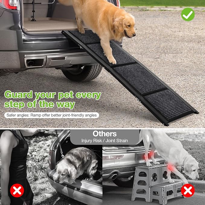 Dog Ramp for Car，63" x 17" Wide Folding Pet Ramp Dog Ramps for Medium & Large Dogs with Non-Slip Rug Surface ，Portable Dog Car Ramp for SUV Car & Truck, Outdoor Dog Ramp Up to 250 LBS