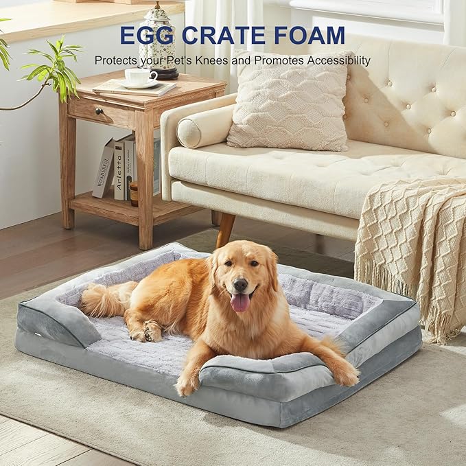 FURTIME Orthopedic Dog Bed for Extra Large Dogs - XL Plus Waterproof Dog Sofa Beds, Supportive Foam Pet Couch Bed with Removable Washable Cover, Waterproof Lining and Nonskid Bottom, Light Grey