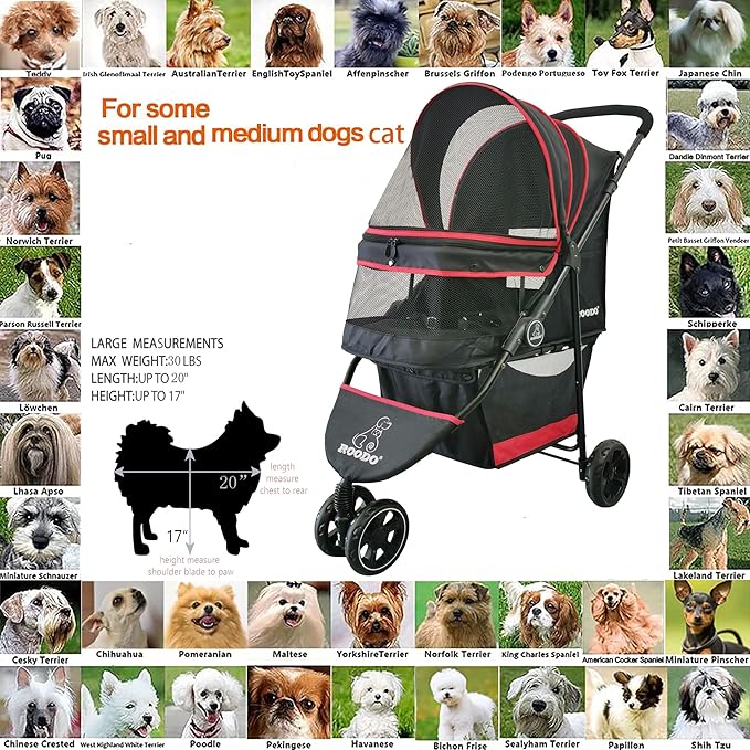 ROODO Escort 3 Wheel Dog Cat Pet Stroller for Small/Medium Dogs Cats Best Lightweight Foldable Portable Compact Jogger Travel All Terrain Pet Gear System Puppy Doggie Bunny Kitty Stroller(Black)