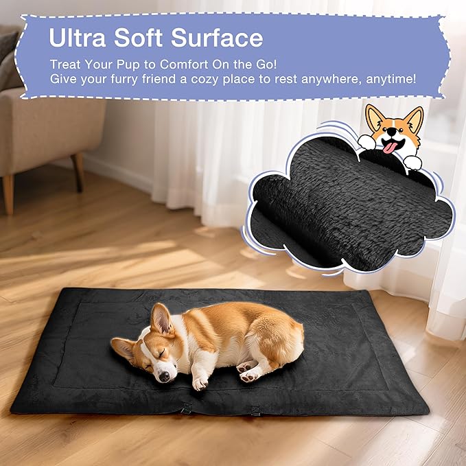 Kritter Planet Waterproof Foldable Dog Bed Pad for Camping & Travel, Portable Roll-Up Dog Bed Car Seat Pet Cushion Mat with Handles for Small & Medium Dogs, Indoor & Outdoor Use