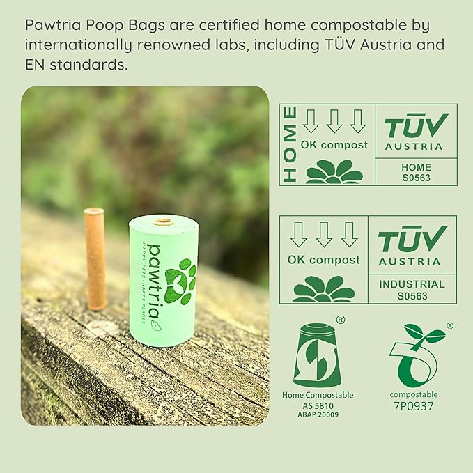 Pawtria Eco Duo Set: Home Compostable Dog Poop Bags (120) + Premium Silicone Dog Poop Bag Dispenser (3.25"H X 2.75"L), BPA-Free, Leak-Proof, Biodegradable, Zero Waste, Supports Rescue Dogs