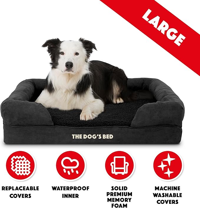 The Dog’s Bed, Large Black Faux PL 36x27, Memory Foam, Pain Relief: Arthritis, Hip & Elbow Dysplasia, Post Surgery, Lameness, Supportive, Calming, Waterproof Washable Cover, Veterinary Approved