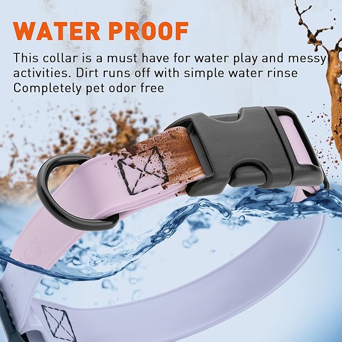 Dogline Biothane Waterproof Dog Collar with Quick Release Buckle Strong Coated Nylon Webbing with Odor- Proof for Easy Care Easy to Clean Fits Small Medium Large Dogs, Lavender 1" W 15-23" L