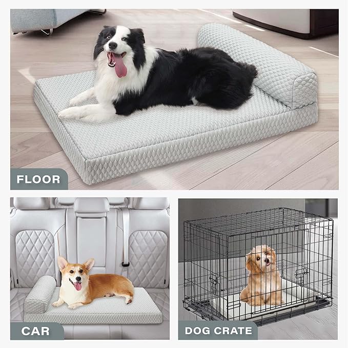 Tinaco Orthopedic Cooling Bed for Large Dogs & Cats - Removable, Washable Cover (White/Grey, Large)