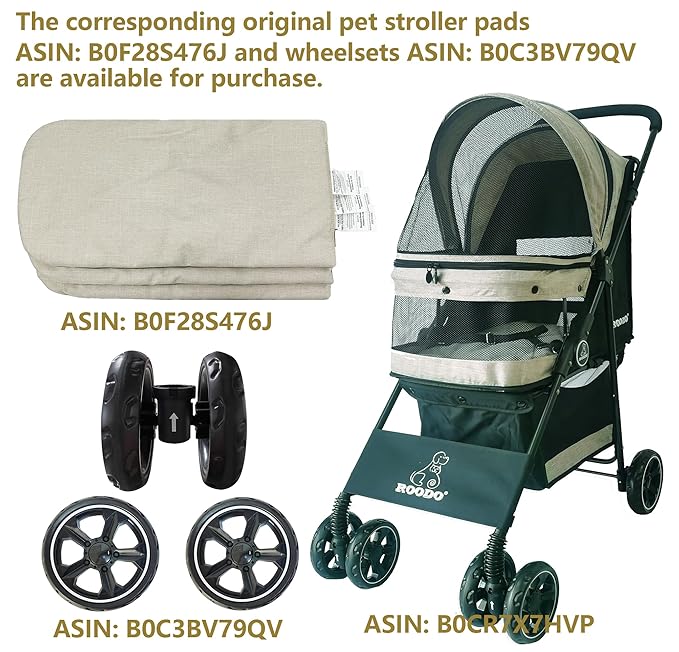 ROODO 4 Wheel Dog Cat Pet Stroller Best Lightweight Foldable Compact Portable Jogger All Terrain Travel Pet Gear Puppy Doggie Bunny Kitty Stroller for up to 30lbs Medium Small Dogs Cats(Light Khaki)