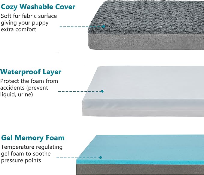 Orthopedic Memory Foam Bed for Medium Dogs, Cooling Crate Mat With Washable, Waterproof Lining, M(29inch,45Lbs)