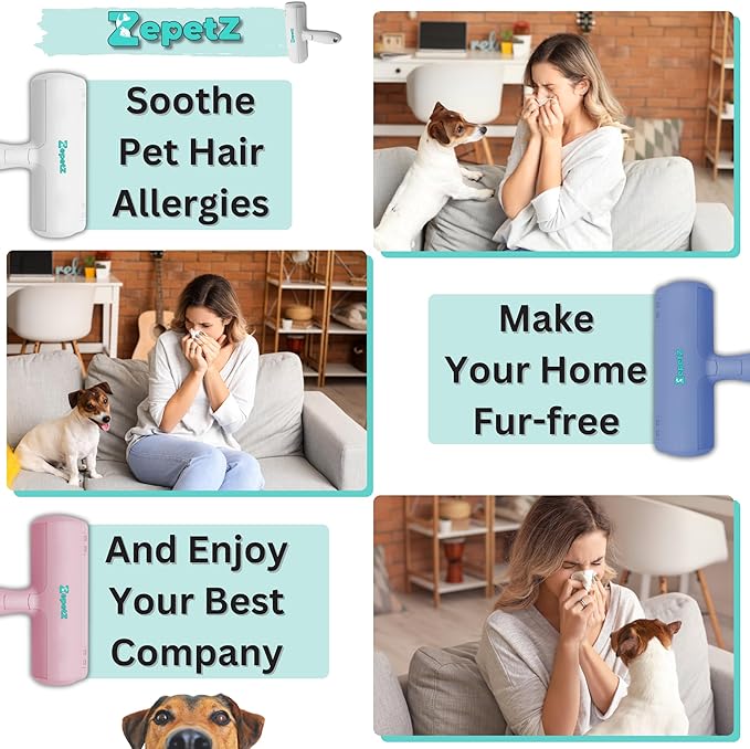 Pet Hair Removal Tool – Reusable Lint Roller for Dogs & Cats – Self-Cleaning Fur Remover Brush – Ergonomic Lint Roller for Carpet, Bedding, Couch, Car Seat & More (Pink)