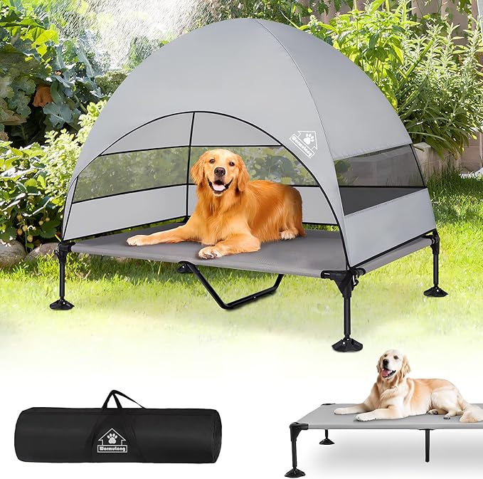 Elevated Outdoor Dog Bed with Canopy & Adjustable Feet - Larger Shade for Camping, Backyard & Patio