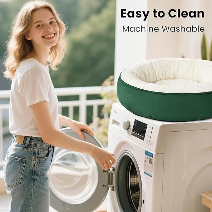 Love's cabin Round Donut Cat and Dog Cushion Bed, 30in Pet Bed for Medium or Large Dogs, Anti-Slip & Water-Resistant Bottom, Soft Durable Fabric Pet beds, Washable Calming Cat & Dog Bed Green