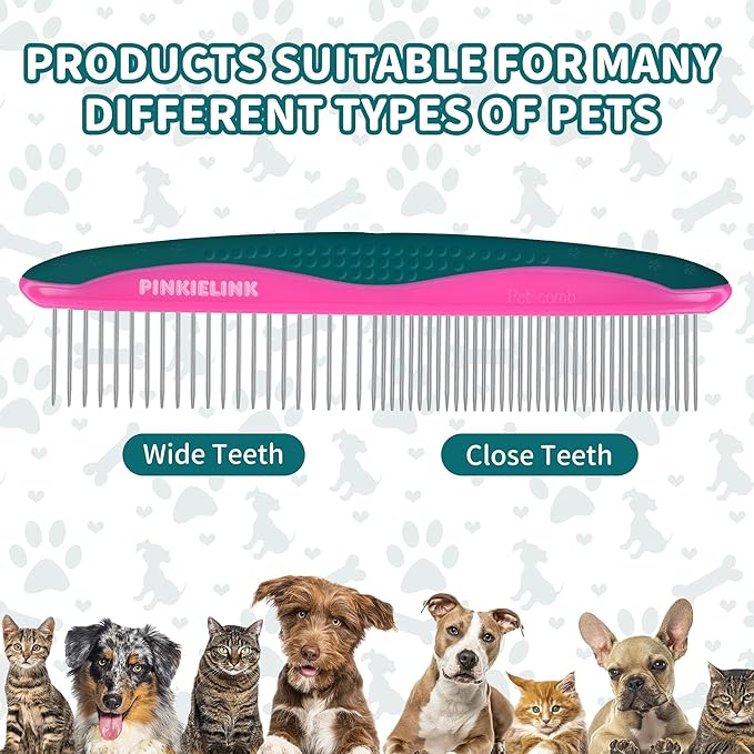 Pet Grooming Scissors Kit, Dog Grooming Shears with Stainless Steel Rounded Tip Blades for Safe Fur Trimming for Dog, Cat, Includes Pet Comb (Set of 3)