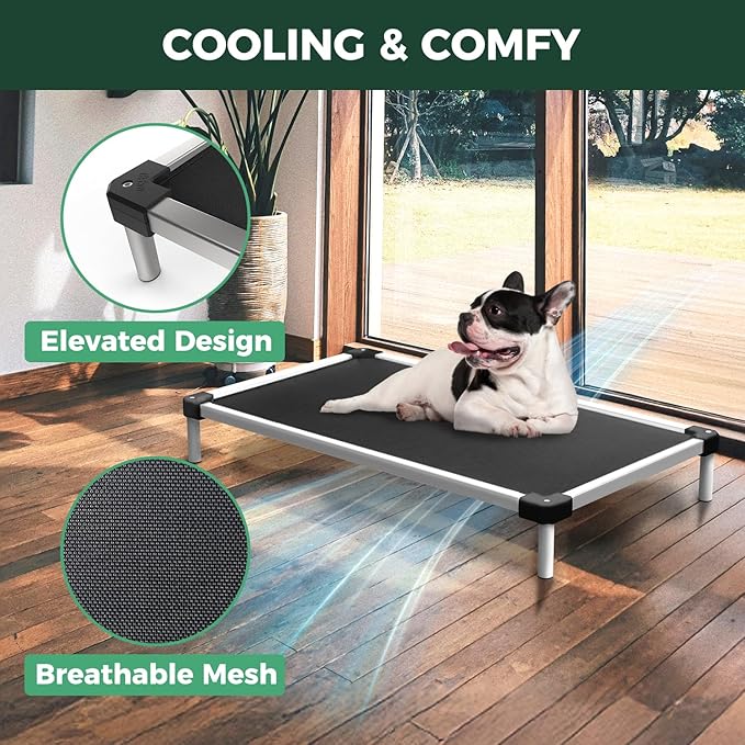 FXW TitanNest Chew-Proof Elevated Dog Bed, Raised Cot for Indoor/Outdoor/Camping Use, Durable & Waterproof Cooling Pet Bed for Medium Dogs, 42.0" L x 27.0" W x 5.0" H, Black
