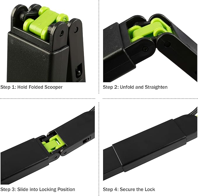 PETMAKER Pooper Scooper - Foldable Cat and Dog Poop Scoop with Ergonomic Handle - Enables One-Handed Use on Concrete, Grass, and Gravel (Green)