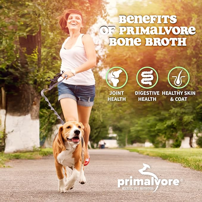 Primalvore Grass-Fed Beef Bone Broth for Dogs &Cats, Mobility Formula w/Collagen Peptides to Help Support Hip & Joints, Digestion, Skin & Coat and Hydration, Human Grade, Made in USA. Beef 6 Pack