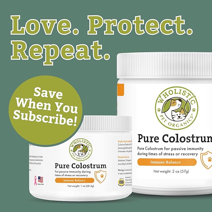 Wholistic Pet Organics Pure Colostrum - 2 Oz - Dog Allergy Relief & Itchy Skin Treatment, Senior Dog Supplements & Immune Support, Licking Paws Relief