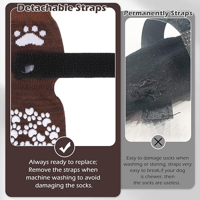 EXPAWLORER Anti Slip Dog Socks to Prevent Licking Paws, Dog Shoes for Hot Pavement, Dog Booties for Small Medium Large Senior Dogs, Traction Control Boots & Paw Protectors for Hardwood Floors Coffee