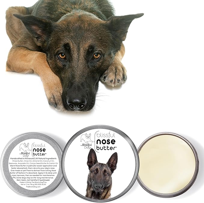 The Blissful Dog Belgian Malinois Nose Butter for Dry, Cracked Skin, Lick-Safe Dog Nose Balm with Moisturizing Shea Butter, Almond, Olive, and Essential Oils, Pet Supplies, Uncented, 1 oz.