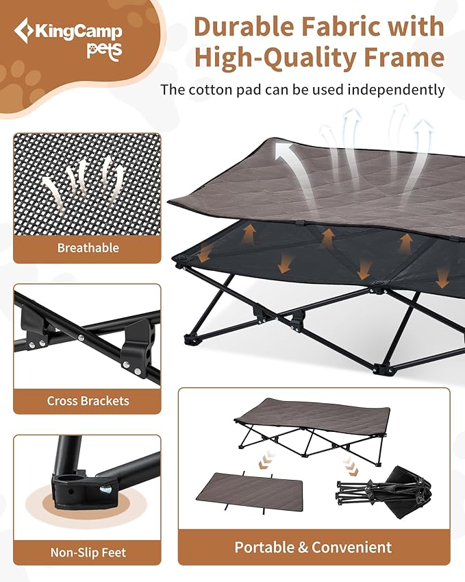 KingCamp Elevated Dog Bed for XL Dogs, Outdoor Raised Cooling Pet Cot Bed with Washable Breathable Mesh & No-Slip Feet Perfect for Camping, Backyard, Indoor Use (XL, Black)