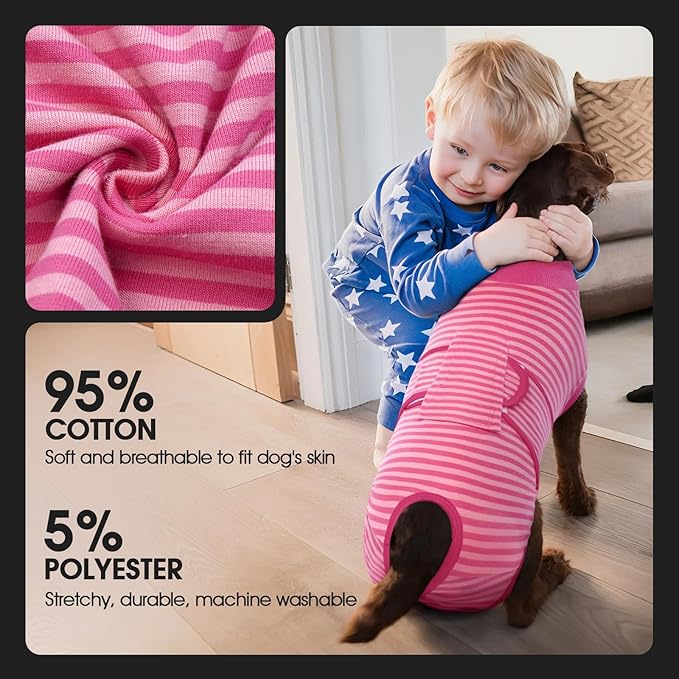 FUAMEY Recovery Suit for Dogs After Surgery,Soft Breathable Dog Bodysuit E-Collar & Cone Alternative Surgical Suit,Male Female Dog Neuter Spay Suits Anti Licking Wounds Onesie Rose Stripes L