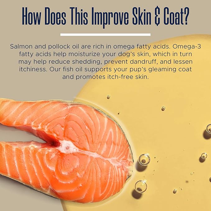 Wild Alaskan Salmon Oil for Dogs with Pollock - 64 oz of Pollock and Salmon Oil, Omega 3, EPA, and DHA - Dogs Skin and Coat Supplement - Made in USA