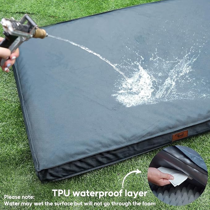 Outdoor Dog Bed for Small Dogs, Waterproof Dog Crate Bed for Small Dogs, Orthopedic Egg Crate Foam Puppy Beds with Washable and Removable Oxford Cover, Blue