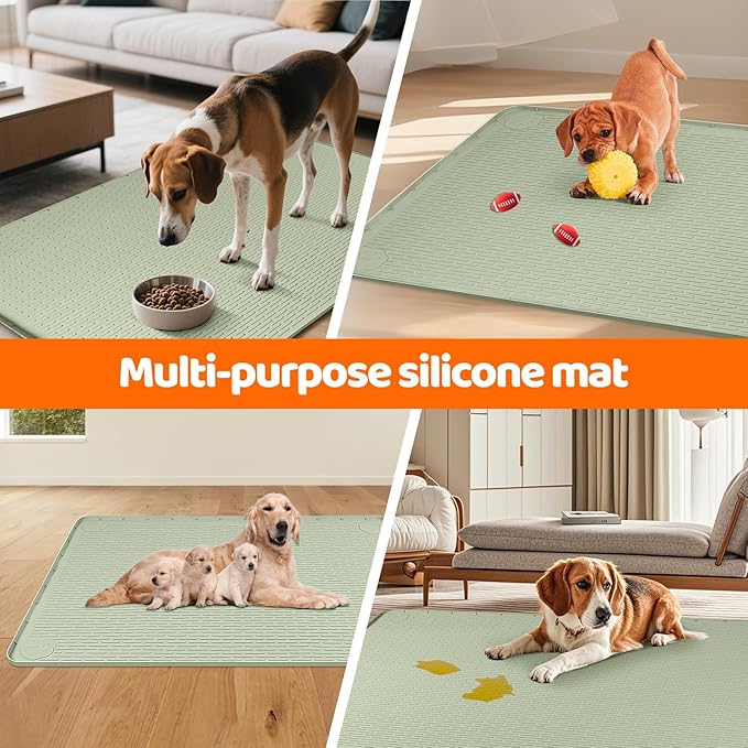 Pee Pads for Dogs, 40" x 28" Extra Large Reusable Dog Silicone Mat for Floor Protector, Washable Non-Slip Dog Training Pads for Potty Training (Green)
