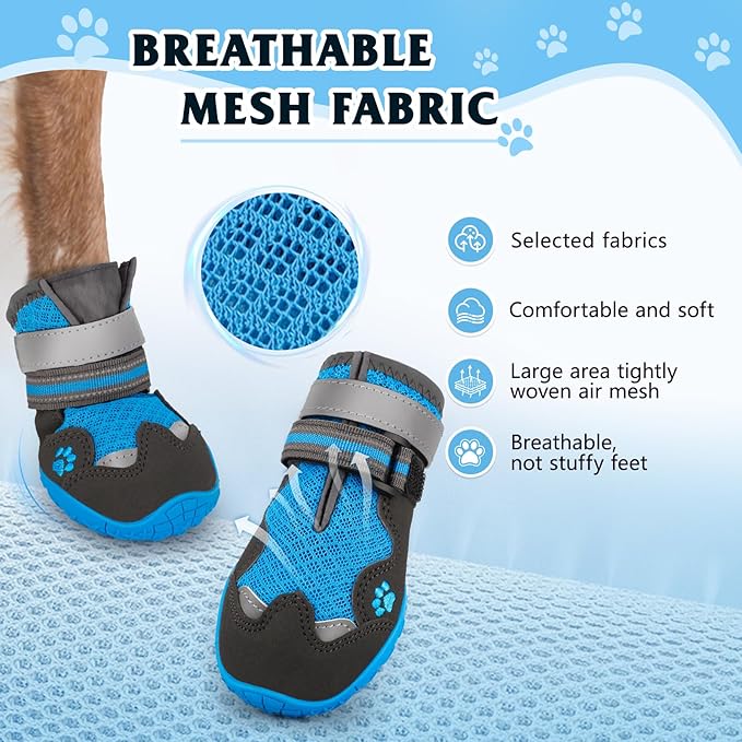 Dog Shoes for Large Medium Small Dog, Mesh Breathable Dog Shoes for Hot Pavement, Anti-Slip Dogs Boots Paw Protectors with Reflective for Outdoor Walking Indoor Hardfloors (Size 7)