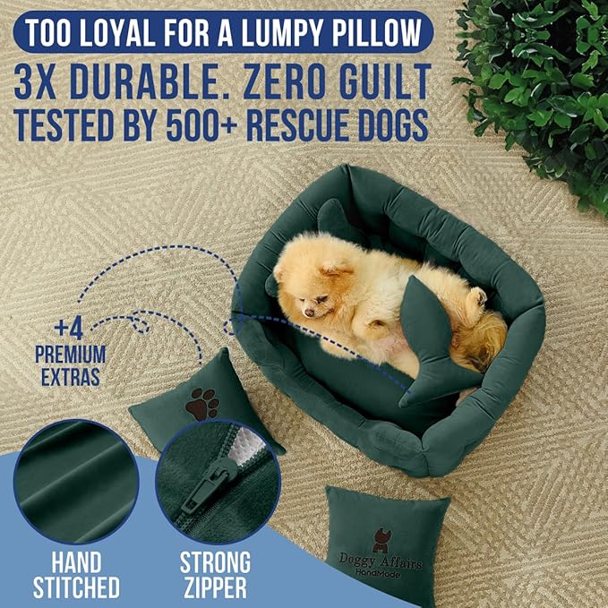 Luxury Dog Bed Chesterfield – Handcrafted Velvet Throne for Dogs | Joint Support, Calming & Temp-Regulating Comfort | Durable 5+ Years, Anti-Claw, Washable 100+ Times – XS, Green