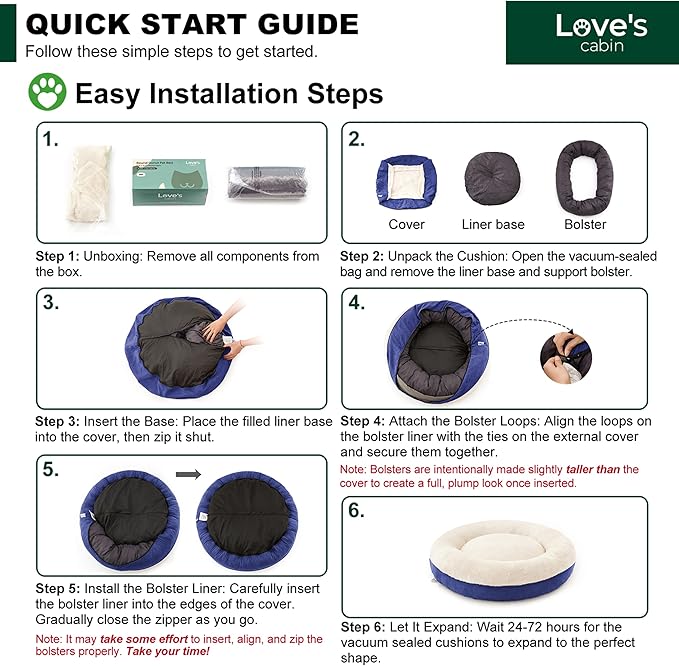 Love's cabin Round Donut Cat and Dog Cushion Bed, 25in Pet Bed for Small or Medium Dogs, Anti-Slip & Water-Resistant Bottom, Soft Durable Fabric Pet Beds, Washable Calming Cat & Dog Bed Navy