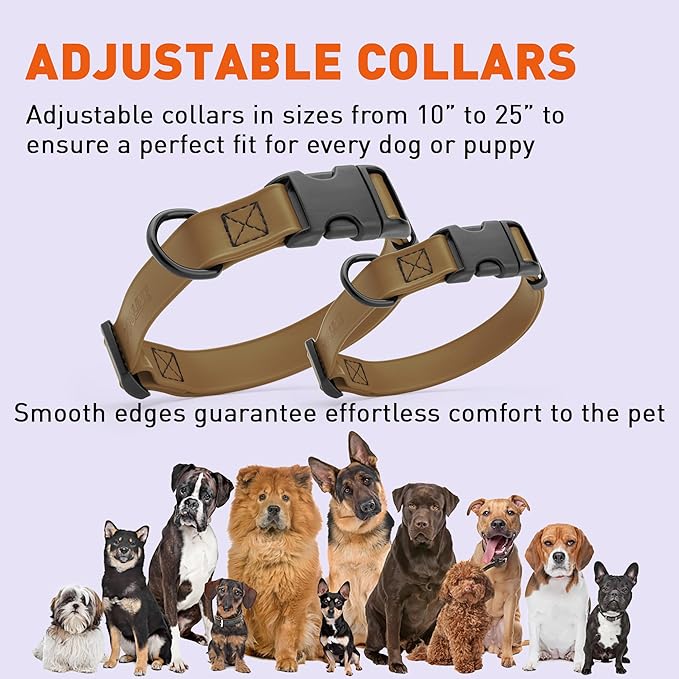 Dogline Biothane Waterproof Dog Collar with Quick Release Buckle Strong Coated Nylon Webbing with Odor- Proof for Easy Care Easy to Clean Fits Small Medium Large Dogs, Coyote Brown 3/4" W 12-19" L