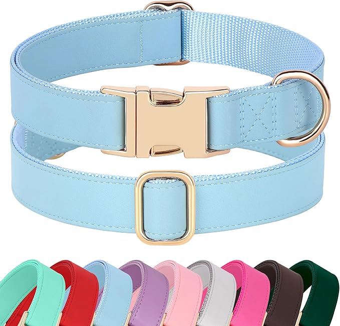 PET ARTIST Soft PU Leather Dog Collar for Medium Dogs, Bright & Classic Nylon Padded Durable Dog Collar Leather with Quick Release Metal Buckle Adjustable for Male Dogs, Neck Fit 13-19"