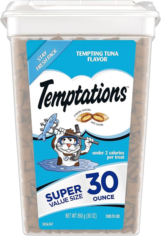 Temptations Classic Crunchy and Soft Cat Treats Tempting Tuna Flavor, 30 oz. Tub