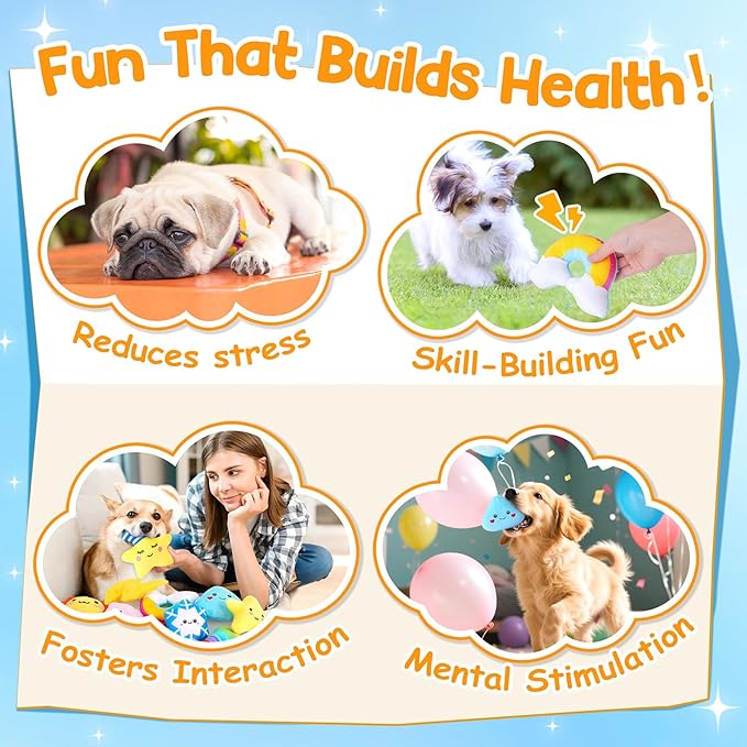 Irresistible Weather-Themed 20-Pack Squeaky Dog Toys Set for Small Dogs & Puppies, Included 16 Plush Toys with Vibrant Characters to Keep Them Busy & 4 Dog Bags