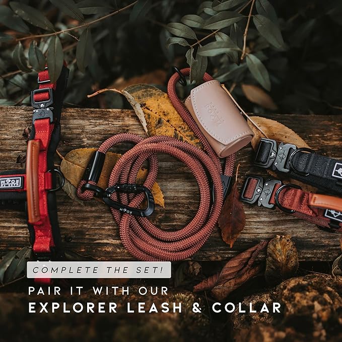 MADE TO ROAM Premium Explorer Harness - Y-Shaped Dog Harness with Adjustable Durable Nylon, Soft Padding, Metal Buckles and Leather Handle for Small, Medium, Large Dogs (Michigan Autumn, Size 3)