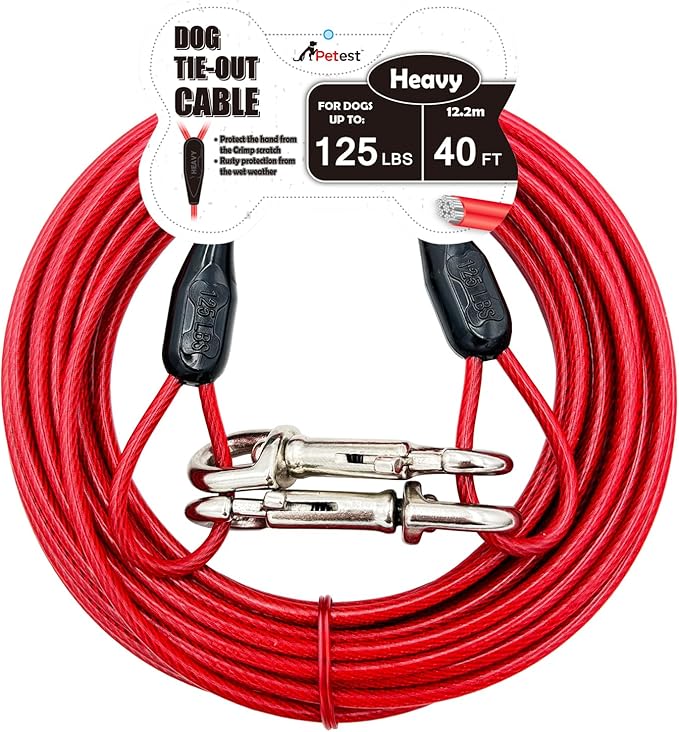 Petest 40ft Tie-Out Cable with Crimp Cover for Heavy Dogs Up to 125 Pounds