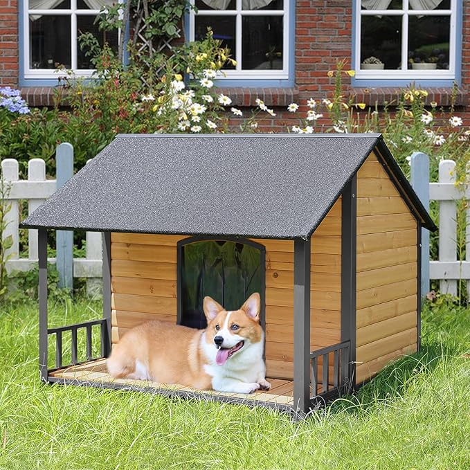 Gutinneen Large Dog House Outdoor Dog Kennel with All-Around Iron Frame Dog Cage Perfect for Small & Medium & Large Dogs,Roomy