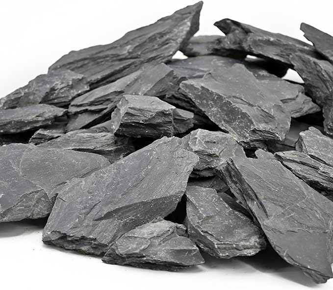 Unocho Natural Slate Stone Rocks Reptile Basking Platform Rock 10LB Fish Tank Rocks for Aquascaping Aquariums Terrariums Paludariums Wargaming Models Miniature Fairy Gardens（2-6 inches）
