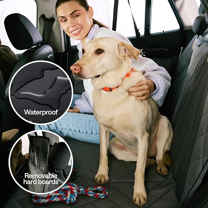 Truck Dog Seat Cover for Back Seat – Hard Bottom Hammock Holds 400lbs – Waterproof Pet Seat Protector for Large Dogs – Back Seat Extender Platform with Storage – Dog Car Seat Cover for Trucks SUV