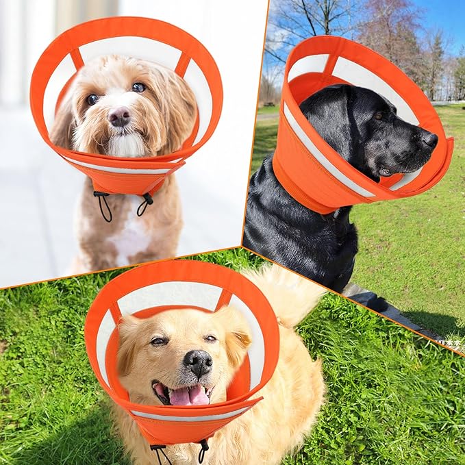 SAWMONG Cone for Dogs to Stop Licking, Soft Dog Cones for Small Dogs, Comfy Elizabeth E-Collar for Dog After Surgery, Adjustable Pet Recovery Collar for Wound Healing (S,Orange)