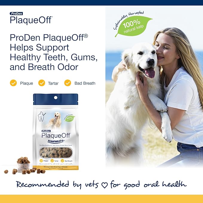 ProDen PlaqueOff Scoopables - Hickory Smoked Bacon Flavor Dental Bites for Large Dogs, Natural Kelp for Plaque & Tartar Control, Freshens Breath -Large & Giant Breed Dental Care- 45 Scoops
