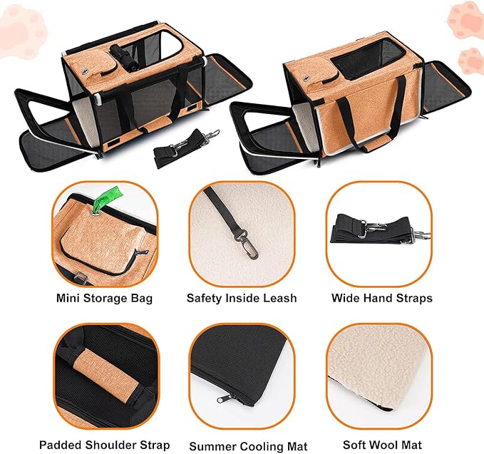 Dog Carry Bag for Puppy Pet Soft-Shell Portable Kennel Crate for 0-15 lbs Foldable Pomeranian Travel Cage Tea Cup Yorkie Carrier Purse Indoor Carrying Case Cat Supply Melon Tiny Dog Melon