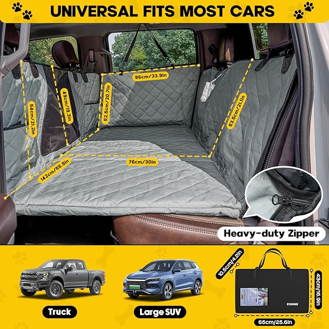 Upgrade Tough 1200D Rip-Stop Dog Truck Seat Cover for Back Seat, Anti-Scratch Waterproof Car Back Seat Extender for Dogs with Hard Bottom,Dog Hammock for F150/RAM1500/Silverado